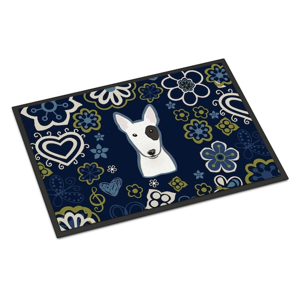 Carolines Treasures 24 x 36 in. Blue Flowers Bull Terrier Indoor or Outdoor Mat BB5060JMAT - main